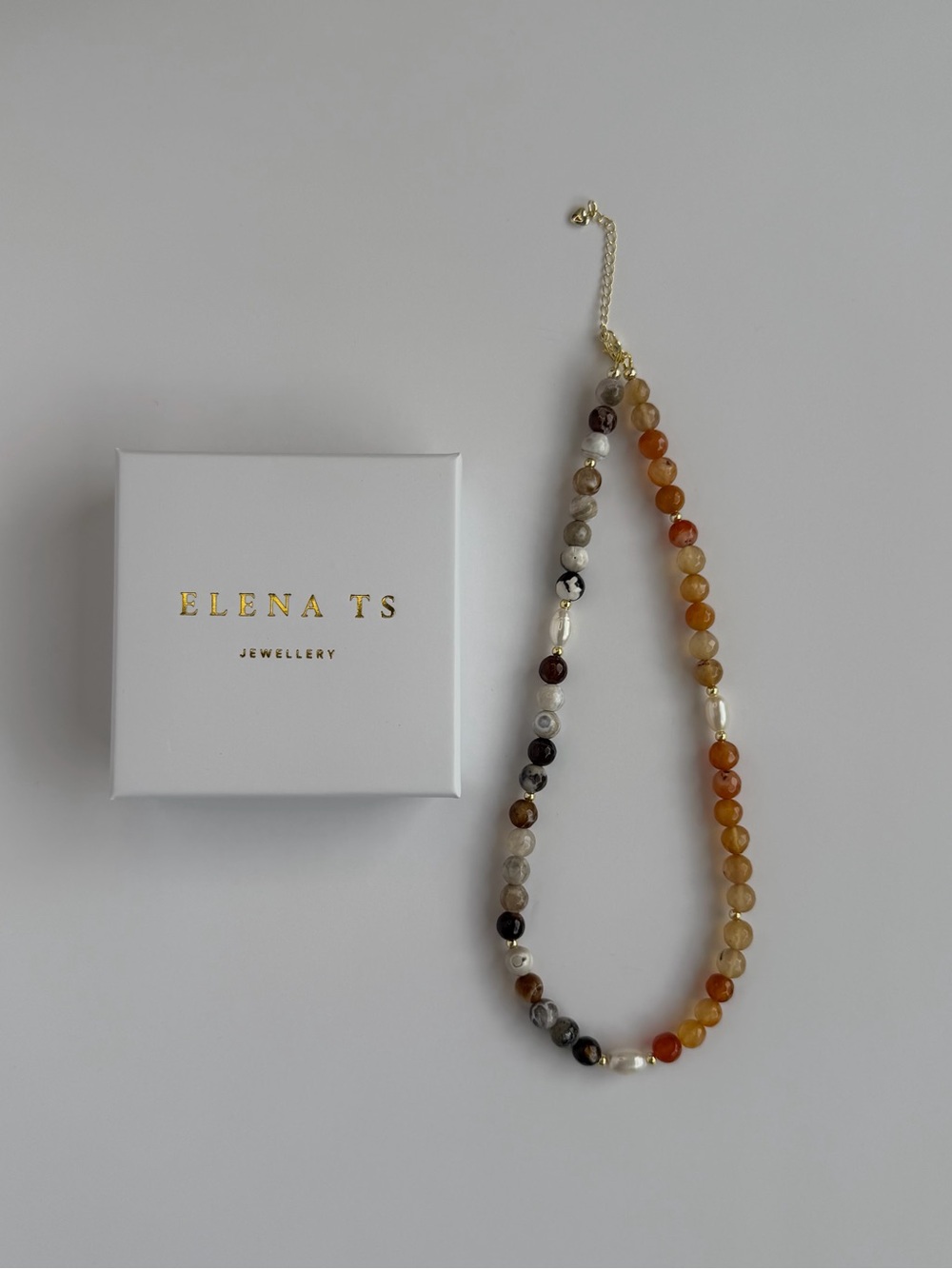 507 Multicolor Agate Beaded Necklace - Warm Tones